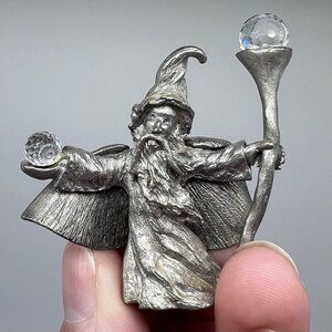 Spoontiques Pewter Wizard Figurine w/ Crystal Ball & Staff Fantasy Collectible